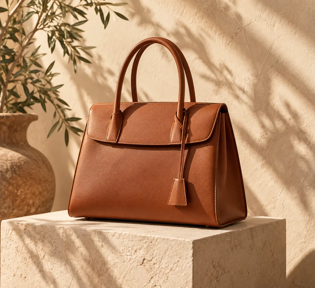Structured leather handbag